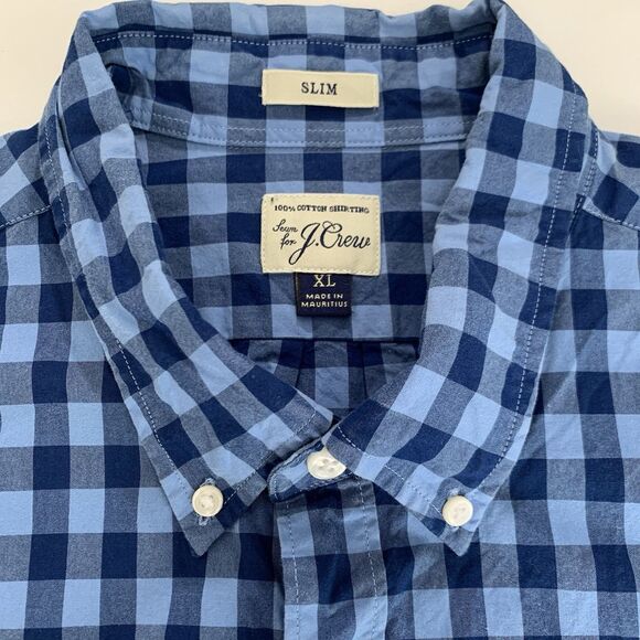 J Crew Shirt Men XL Blue Plaid Check Button Down 100% Cotton Slim Preppy Career - Picture 3 of 7